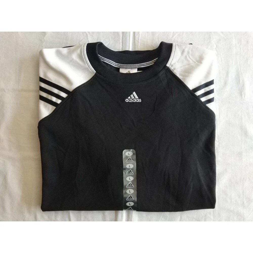 Damaged* Vtg 2005 Adidas 3-Stripe Woven Shirt Men Size L NWT Deadstock Black Wht
